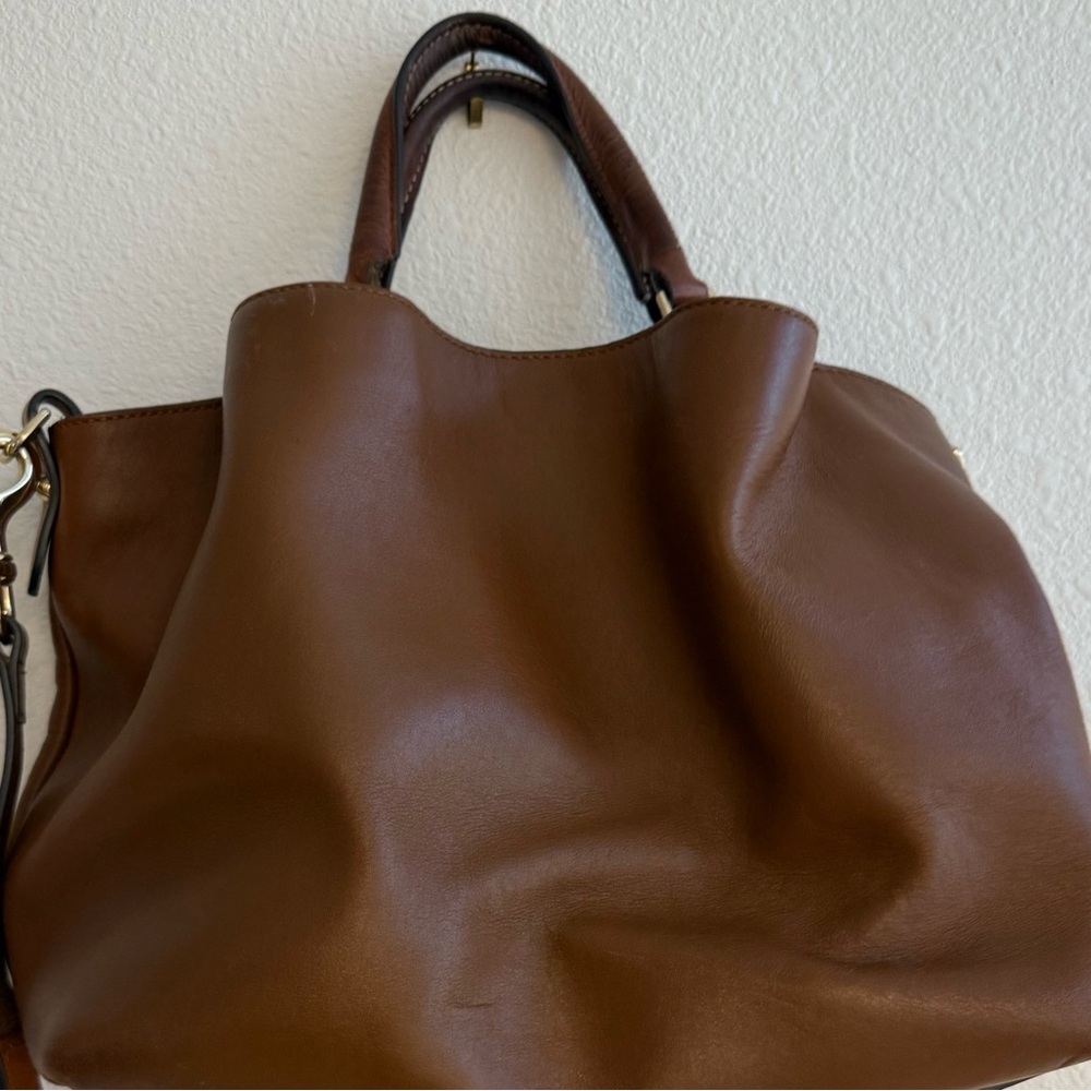 Dooney & Bourke Pebble Grain Satchel Bag in Smooth Brown Leather, Gold Accents - Picture 5 of 13